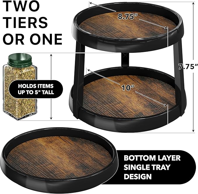 Simple Houseware 2-Tier Lazy Susan Spice Organizer, 10-Inch, Rustic Brown - Image 2