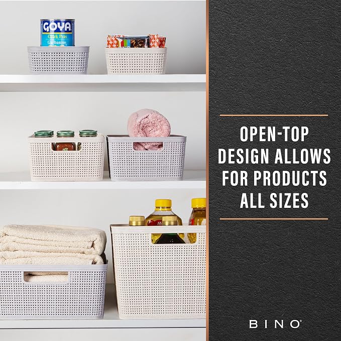 BINO | Woven Plastic Basket | Large (Natural Grey), 3-Pack | THE JUTE COLLECTION | Home Organization, Space - Saving Storage, Stylish Design | Jute Basket | Plastic Storage Basket - Image 5
