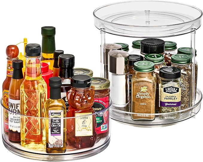 Sorbus 9 Inch Clear Lazy Susan Organizer Set, 1 Tall Turntable Organizer for Spice Organization for Cabinet, One 2 Tier Lazy Susan for Kitchen, Home, Office, Closet, Laundry Room Organization by Sorbus