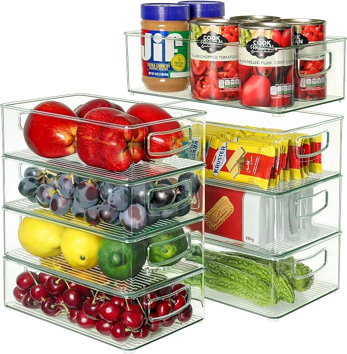 Heyuzb Set of 8 Clear Fridge Organizer Bins, Stackable Refrigerator Organizers and Storage for Fridge, Freezer, Pantry, BPA Free - Image 8