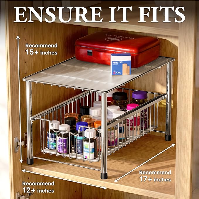 Simple Houseware Chrome Metal Stackable Storage Rack, 16.75 in L x 10.8 in W x 10.25 in H | Free Standing Organizer Drawer, Kitchen/Pantry/Cabinet/Counter - Image 3