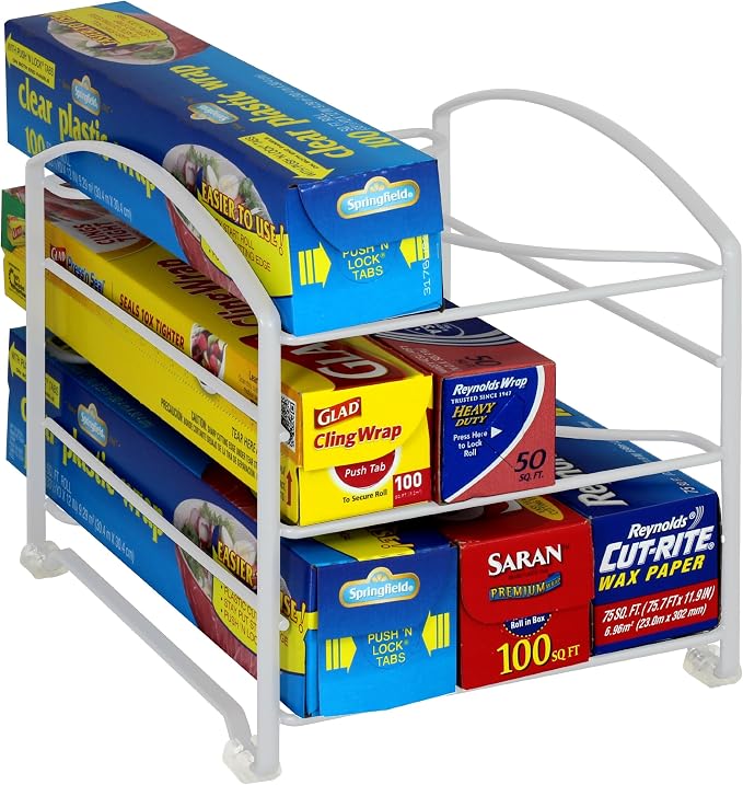 Deco Brothers Wrap Organizer Rack for Kitchen Cabinet, White | for Small / Standard Box, Height Clearance 2-1/2" by DecoBrothers