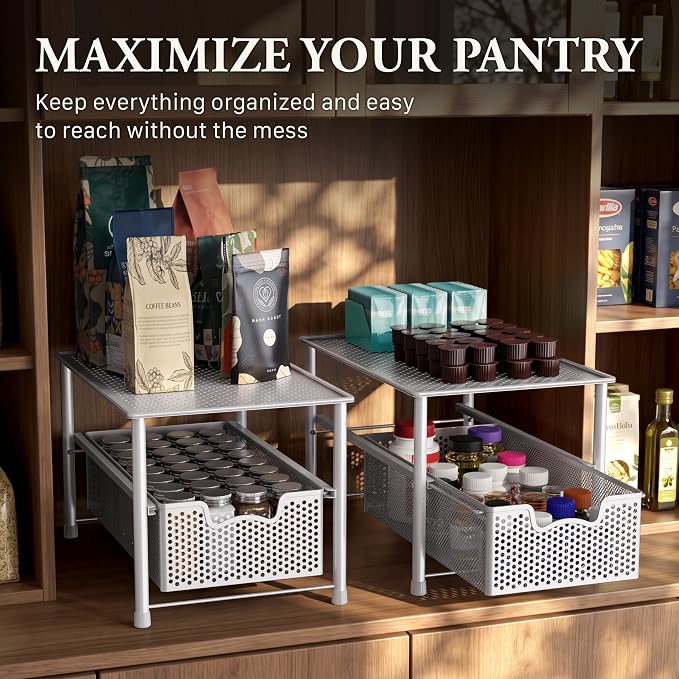 Simple Houseware Stackable Under Sink Sliding Basket Drawer, White | Perforated Free Standing Organizer, Kitchen/Pantry/Cabinet/Counter - Image 7