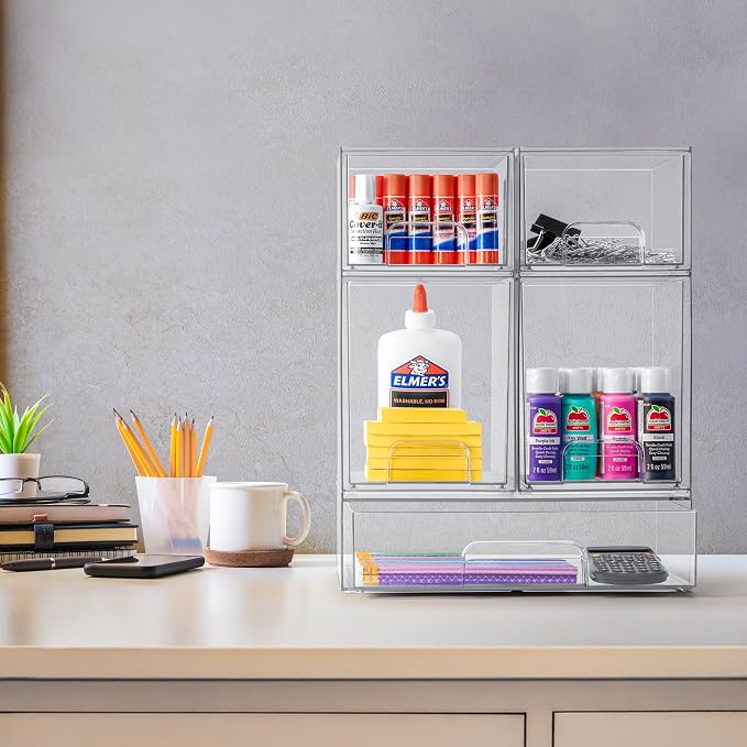 Sorbus Acrylic Storage Containers - 4 Pack, Stackable Storage Bins Set for Bathroom Organization - Clear Acrylic Drawer Organizers - Makeup Case Pull-Out Drawers (7.6’’ and 4.4’’ Tall) - Image 2