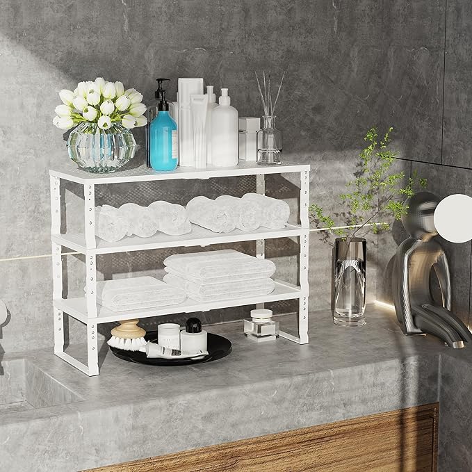 Jojocross Expandable Adjustable Stackable Kitchen Organizer, Spice Rack,Metal Pantry Storage Shelves Racks,Counter Shelf for Cabinets, Countertop, Cupboard(1 Pack/Medium/White) - Image 4