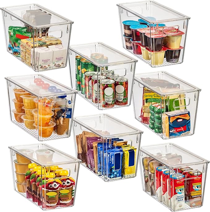 ClearSpace Plastic Storage Bins with Lids for Pantry & Fridge, 8 Pack | Modern plastic storage bins with lids for pantry and refrigerator organization, 9L capacity, transparent rectangular shape by ClearSpace
