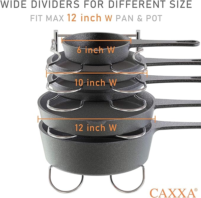 Heavy Duty Pan Rack, Pot Lid Rack, Kitchen Cabinet Pantry Cookware Organizer Rack Holder with 5 Adjustable Dividers, Chrome - Image 3