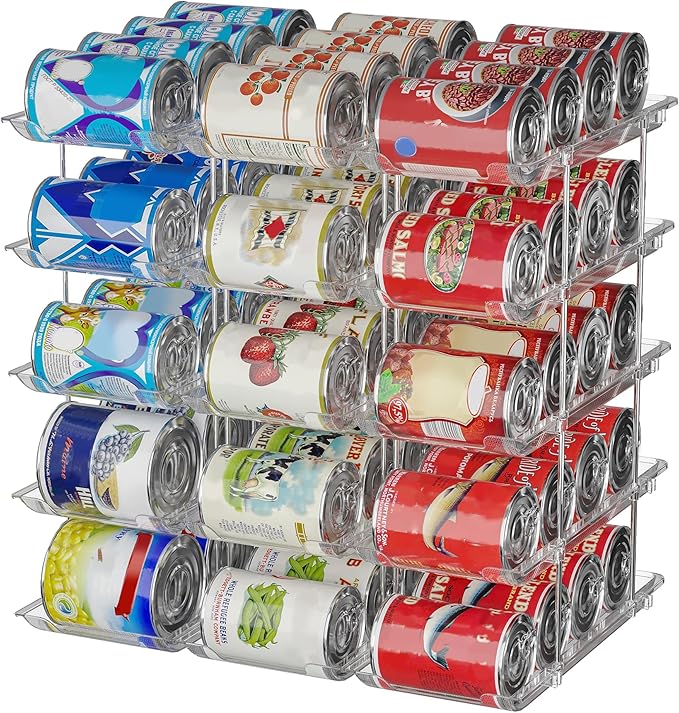 Can Organizer For Pantry, Adjustable Height And Width Canned Goods Organizer, Soup Can Organizer Holds Up to 60 Cans for Kitchen Cabinet or Refrigerator(CLear 5 Tier) by STORICANS