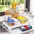 2-Tier Dish Drying Rack - 304 Stainless Steel Dish Rack Auto Drain | Dish Racks for Kitchen Counter, Dish Drainer with Knife Fork & Cup Rack, Gifts for Women, Mothers Day, Kitchen Gadget, Silver by Godboat