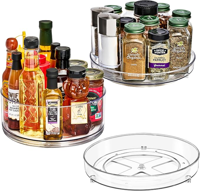 Sorbus 9 Inch Clear Lazy Susan Organizer Set, 2 Flat Turntable Organizer for Spice Organization for Cabinet, 1 Tall Lazy Susan for Kitchen, Home, Office, Closet, Classroom, Laundry Room Organization by Sorbus