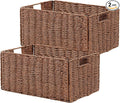 Wicker Storage Basket, Set of 2 Hand-Woven Paper Rope Wicker Basket, Small Storage Baskets for Organizing Toilet Paper, Foldable Large Cube Storage Organizer Bins for Shelves (Brown) by Vagusicc