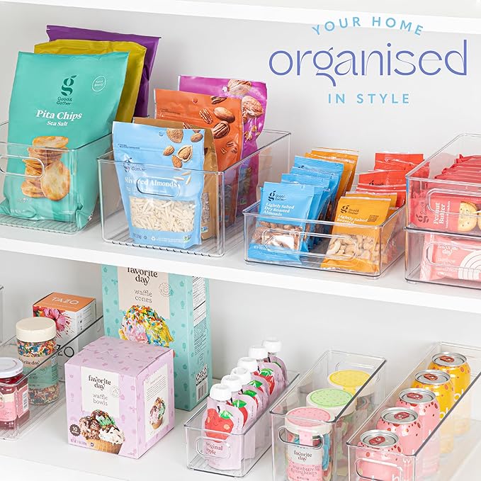 Plastic Food Storage 8 Pack Clear Container Bin with Handles for Organizing Kitchen, Pantry, Refrigerator, Freezer, Pantry, Cabinet, Closet, Bathroom. Stackable 10”x6”x3” - Image 7