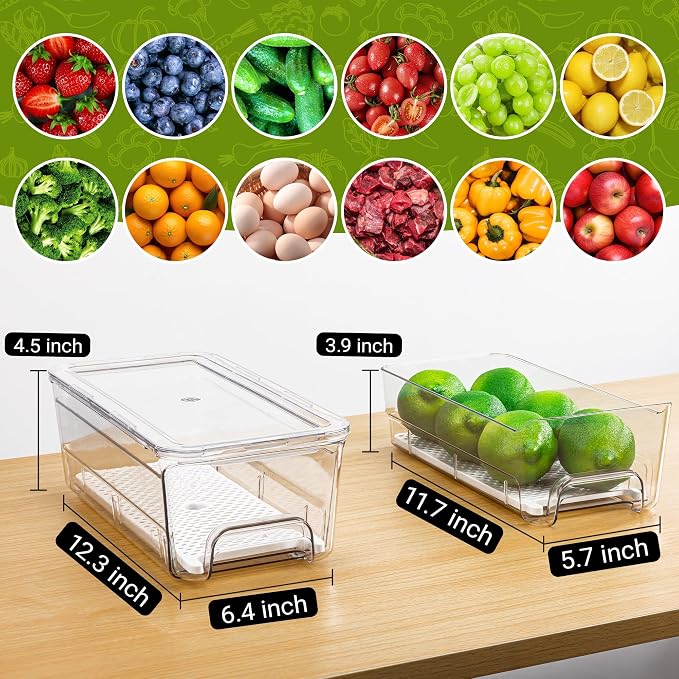 Imncya 6 Pack Stackable Pull-Out Fridge Organizer Drawers, Clear Refrigerator Drawer with Lids, Fridge Stackable Storage Drawers for Veggies, Fruits, Food Storage and Organizer - Image 2
