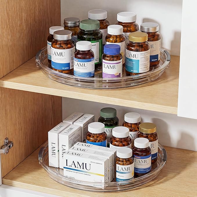 LAMU 12 in Lazy Susan Turntable, 2 Pack Clear Spice Rack, Organizer Storage | 360° Rotating, Kitchen Storage Tray for Cabinet & Table Top, Pantry, Fridge, Bathroom, Medicine & Countertop - Image 5