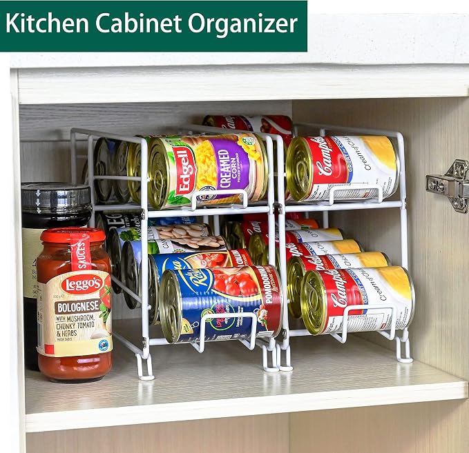 SUFAUY Beverage Can Dispneser Organizer, Stackable Shelves for Storage for Pantry, White - 2 Pack - Image 3