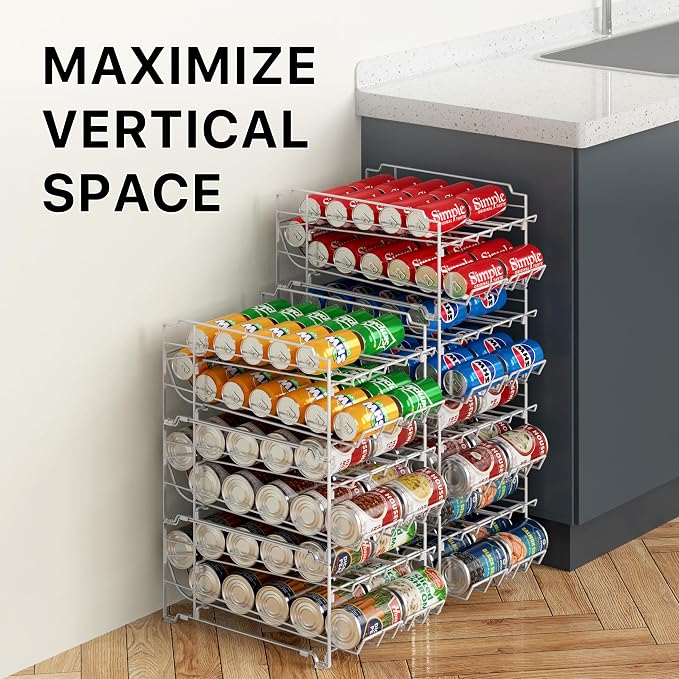 Simple Houseware Dual Row Front Loading Stackable Can Dispenser, White - Image 7