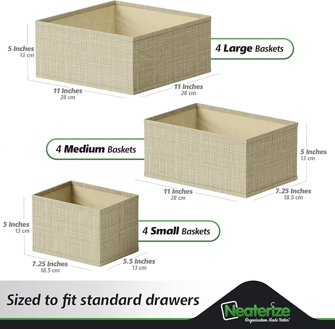 Drawer Organizer Clothes Set of 12 Beige - Dresser Organizer For Nursery, Bedroom, Closet - The Perfect Baby Clothes Organizers and Storage & General Nursery Organization or Dresser Drawer Organizers - Image 3