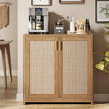 VASAGLE ELLAN Collection - Boho Buffet Cabinet with Rattan-Look Doors, Sideboard Storage Cabinet, Rounded Corners, Adjustable Shelf, for Kitchen, Natural Brown UBBK345KC01 by Unknown