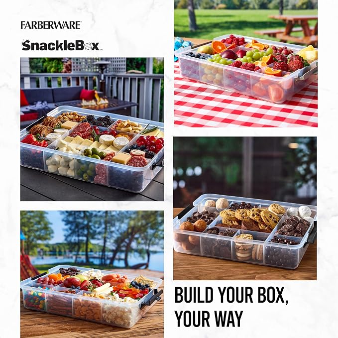 Farberware Build-A-Board Poly Snacklebox with Cutting Board Lid and Locking Handles, 11 Compartments for Snacks and Charcuterie, Dishwasher Safe, 11 x 16 Inch - Image 6