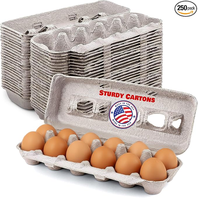 MT Products Blank Natural Pulp Egg Cartons Holds Up to Twelve Eggs 11.50" x 4.2" x 1.25" - Perfect for Chicken Farm (Case of 250) - Made in USA by MTProducts