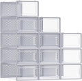 SONGMICS Shoe Boxes, Pack of 12 Shoe Storage Organizers, Stackable Clear Plastic Boxes for Closet, Sneakers, 13.1 x 9.1 x 5.6 Inches, Transparent and Gray ULSP006G12 by Unknown