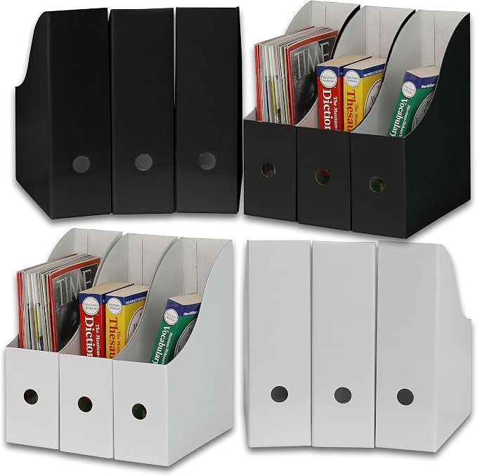 Simple Houseware 12-Pack Cardboard Magazine File Holder Box, Black | Foldable Box Organizer with Label Slot by SimpleHouseware