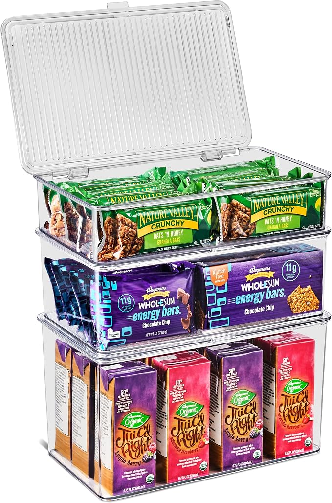 Sorbus 3 Pack Clear Plastic Storage Bins with Lids - Stackable Refrigerator Organizer - Pantry Organizer - Fridge Organization - Cabinet Organizers Containers Storage box for Kitchen (Sizes: L,M,S) - Image 2