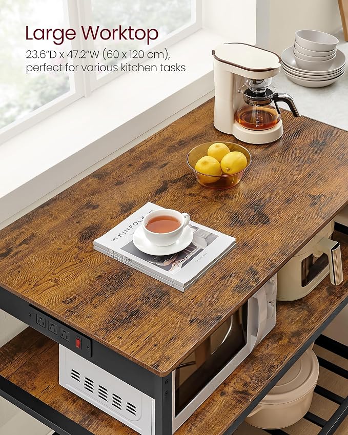 VASAGLE Kitchen Island with 3 Shelves, Storage Cabinet, Steel Structure | Kitchen Shelf with Large Wooden Worktop, 47.2 Inches Width, Rustic Brown and Matte Black, BARNET Collection UKKI101K01 - Image 6