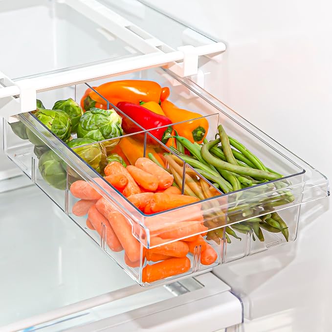 BINO | Pull-out Fridge Organizer | THE HANGER COLLECTION | Fridge Drawer Organizer with 2 Dividers | Clear Pantry Drawer Organizers | Shelf Holder Storage Drawers for Fruits, Veggies & Drinks - Image 6