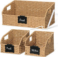 Pantry Organizers, Handwoven Large Wicker Baskets for Shelves & Kitchen, Labeled Storage Baskets for Organizing with Handles - Paper Storage Bins for Shelves, 3 Pack, Natural by Unknown