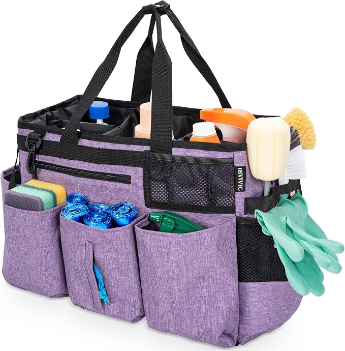 IBVIVIC Wearable Cleaning Caddy Bag for Cleaning Supplies, Purple | Cleaning Organizer Tote Bag with Handle & Shoulder Straps Kitchen Cleaning Supplies Storage Bag for Cleaners & Housekeepers by WelcometoIBVIVIC