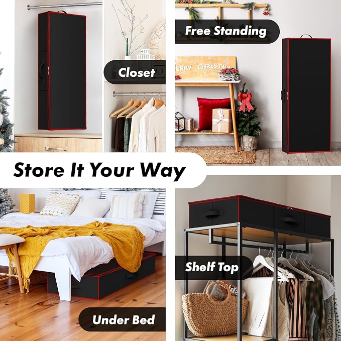 Simple Houseware 41.5" Wrapping Paper Organizer, Fits 40 Rolls, Black | Adjustable Straps, Interior Divider for Ribbons & Bows, 3 Clear Pockets for Gift Bags & Tools, 41.5"L x 16"W - Image 6