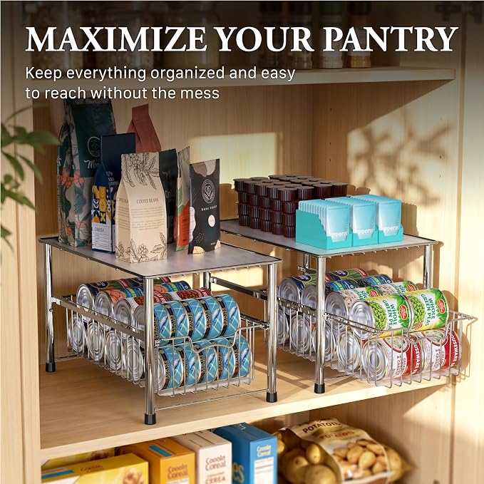 Simple Houseware Chrome Metal Stackable Storage Rack, 16.75 in L x 10.8 in W x 10.25 in H | Free Standing Organizer Drawer, Kitchen/Pantry/Cabinet/Counter - Image 7