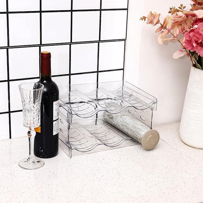 Plastic Stackable Bottle Storage Holder Rack,Free-Standing Water Bottle/Wine and Drink Organizer Shelf for Kitchen Cabinet,Fridge,Countertop,Pantry,Freezer,2 PackX3 Bottles,Clear - Image 7