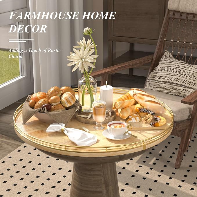 AMH 24-Inch Extra Large Lazy Susan with Solid Oak Base and Black Iron Rail | Smooth rotating oak tray with walnut finish for dining tables, kitchen counters, pantries and cabinet storage. - Image 3