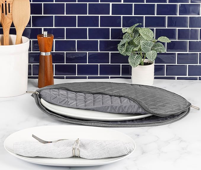 Large Platter Storage Case - 22" x 17" - Stackable with Padded Interior and Label Holder - Gray - China Storage Containers for Plates and Serveware - Image 4