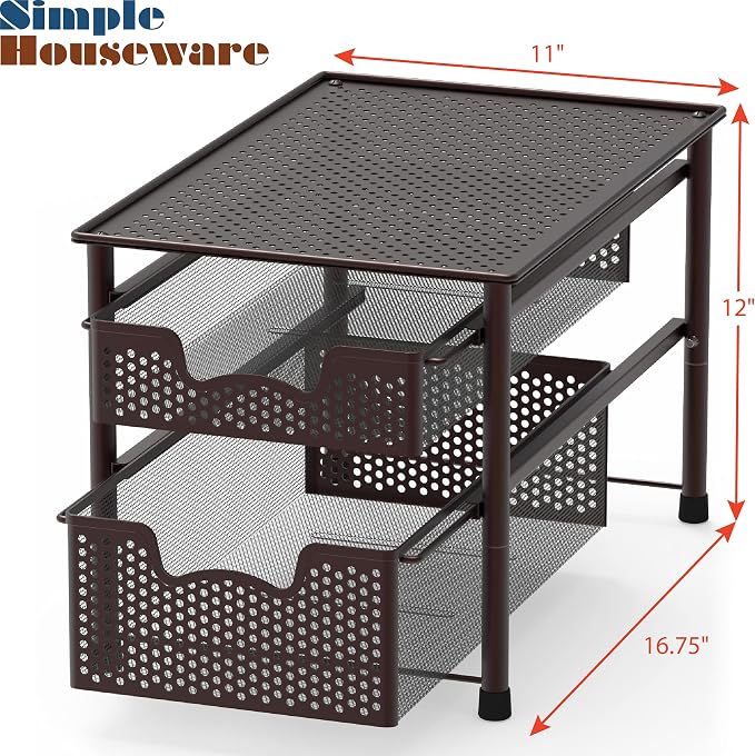 Simple Houseware Stackable 2 Tier Sliding Basket Organizer Drawer, Bronze (Pack of 2) - Image 3