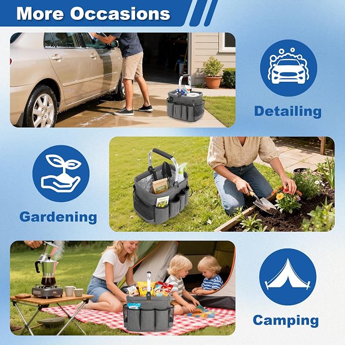 PGmoon Cleaning Caddy Organizer with Handle,Grey | Cleaning Tote Bag with Multiple Pockets for Cleaning Supplies, Products Storage, Housekeepers, Kitchen Cleaning Supplies - Image 6