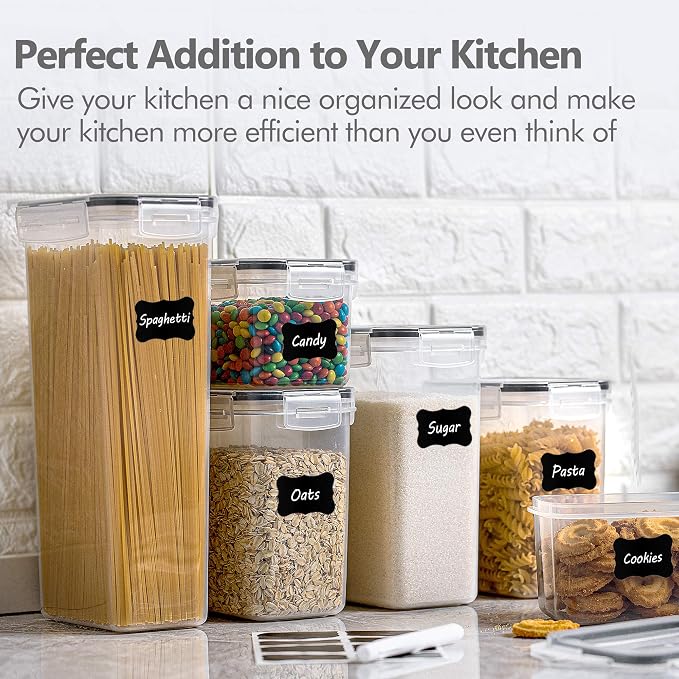 Airtight Food Storage Containers with Lids, 8 PCS | BPA-Free Kitchen Organizers with Lids, For Flour, Sugar & Cereal, Plastic Dry Food Canisters, Pantry Storage - Image 5