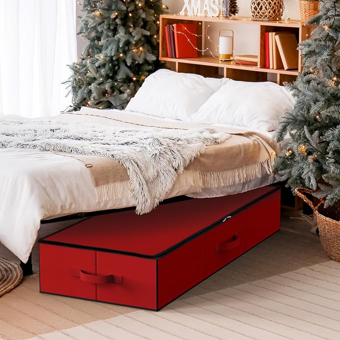 Simple Houseware 41.5" Wrapping Paper Organizer, Fits 40 Rolls, Red | Adjustable Straps, Interior Divider for Ribbons & Bows, 3 Clear Pockets for Gift Bags & Tools, 41.5"L x 16"W - Image 7
