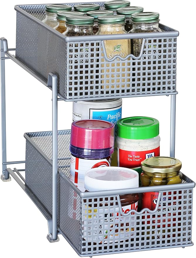 DecoBrothers 2 Tier Bathroom Storage Organizer with Pull-Out Drawer, Silver by DecoBrothers