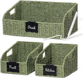 Pantry Organizers, Handwoven Large Wicker Baskets for Shelves, Labeled Storage Baskets for Organizing with Handles - Paper Storage Bins for Shelves, 3 Pack, Green by Unknown