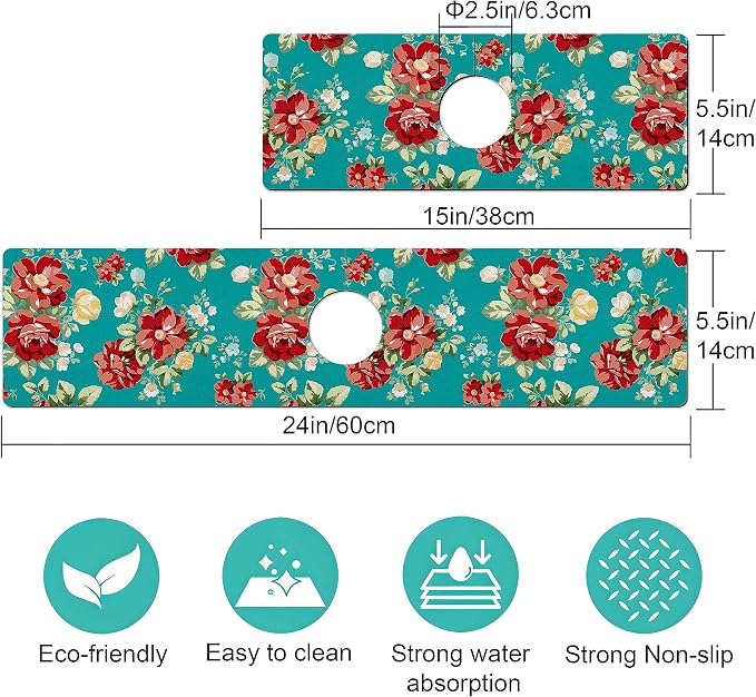 Kitchen Sink Splash Guard Faucet Mat -2 PC Super Absorbent Fast Drying Mat Sink Gadgets-Splash Guard Behind Faucet Drip Catcher for Kitchen, Bathroom,Sink Mat, Dish Drying Mat, Bathroom(15" X 5.5" ) - Image 3