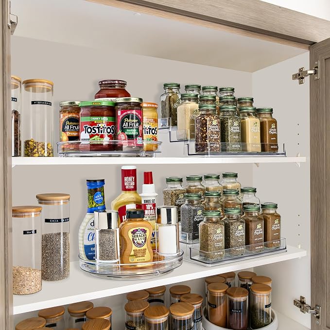 Sorbus Pantry Spice Organizer Set, 3-Tier Seasoning Organizer for Cabinet (2 Pack) and Lazy Susan Spice Rack Turntable 9-Inch, Spice Organization for Cabinet, Condiment Organizer Pantry & Refrigerator - Image 4