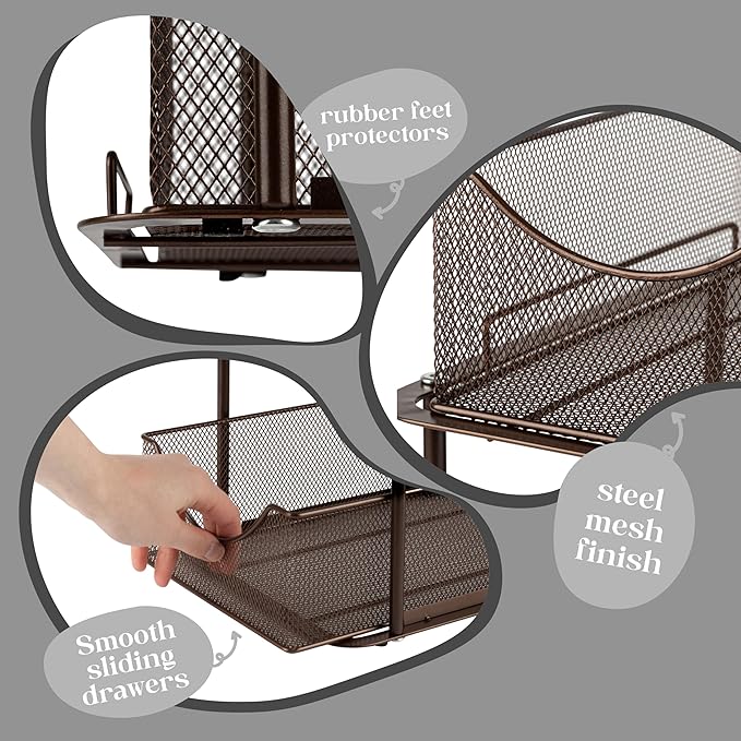 Sorbus 2 Sets of 2 Tier Metal Under Sink Organizer for Bathroom, Kitchen, Strong Steel Mesh Sliding Drawers for Under Sink, Under Cabinet, Closet, Kitchen, Pantry, Bathroom Organizers and Storage - Image 4