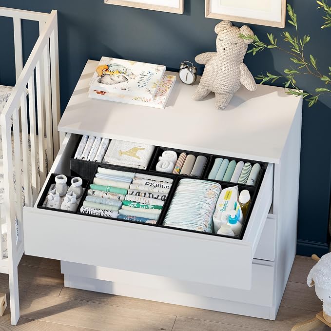Drawer Organizer Clothes Set of 12 Black - Dresser Organizer For Nursery, Bedroom, Closet - The Perfect Baby Clothes Organizer and Storage & General Nursery Organization or Dresser Drawer Organizers - Image 3