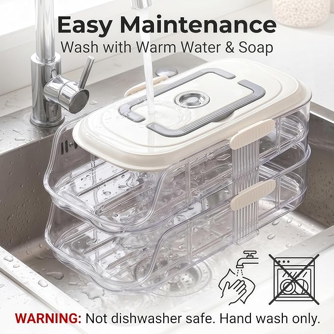 2-Tier Fridge Egg Organizer and Stackable Egg Container for Refrigerator with Dispenser Tray - Image 3