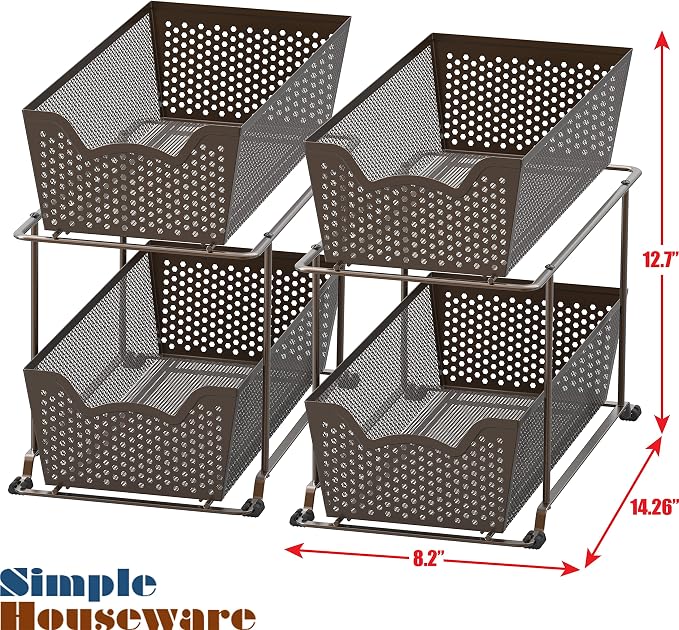 Simple Houseware Cabinet 2 Tier Perforated Basket Drawer, Bronze - 4 Pack - Image 3