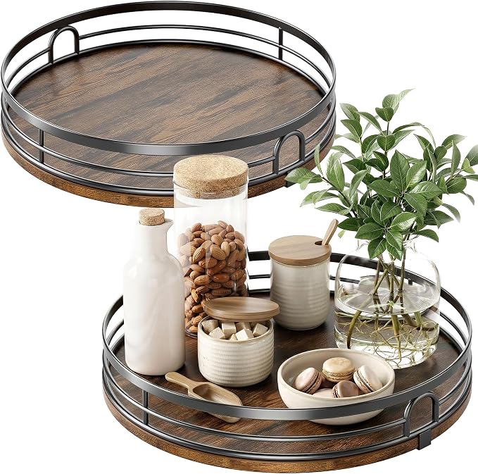 LAMU 2 Pack 10'' 12'' Lazy Susan Turntable Organizer for Cabinet, Round Wood Lazy Susan for Table Top, Countertop, Pantry, Spice, Bathroom Vanity, Coffee, Decor by YourHome-OrganizationHelper
