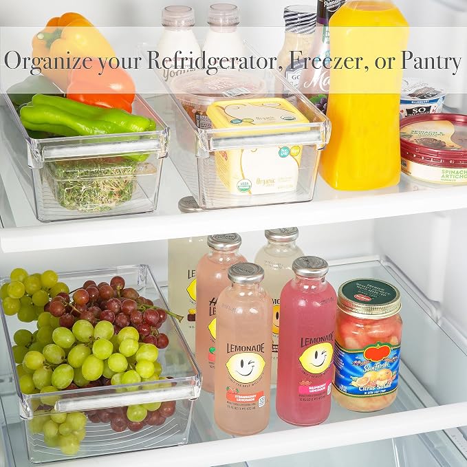 Kitchen Details 2 Pack Medium Refrigerator Storage Bin | Fridge & Freezer | Kitchen Organization | Stainless Steel Handle | Countertop | Cabinets | Pantry | Clear - Image 4
